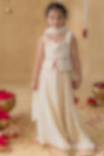 Off-White Soft Muslin Zari Embroidered Lehenga Set For Girls by MR BRAT at Pernia's Pop Up Shop
