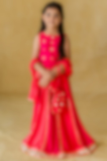 Pink Soft Muslin Gota Patti Embroidered Lehenga Set For Girls by MR BRAT at Pernia's Pop Up Shop