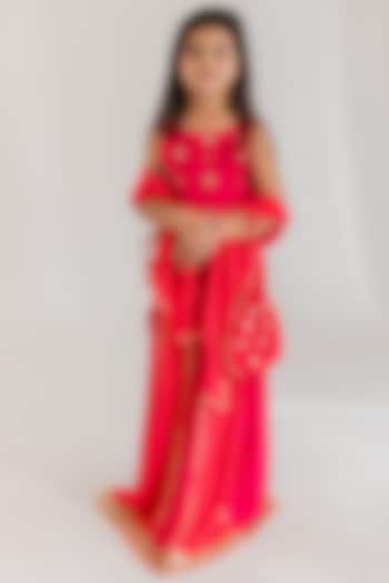 Pink Soft Muslin Gota Patti Embroidered Lehenga Set For Girls by MR BRAT at Pernia's Pop Up Shop