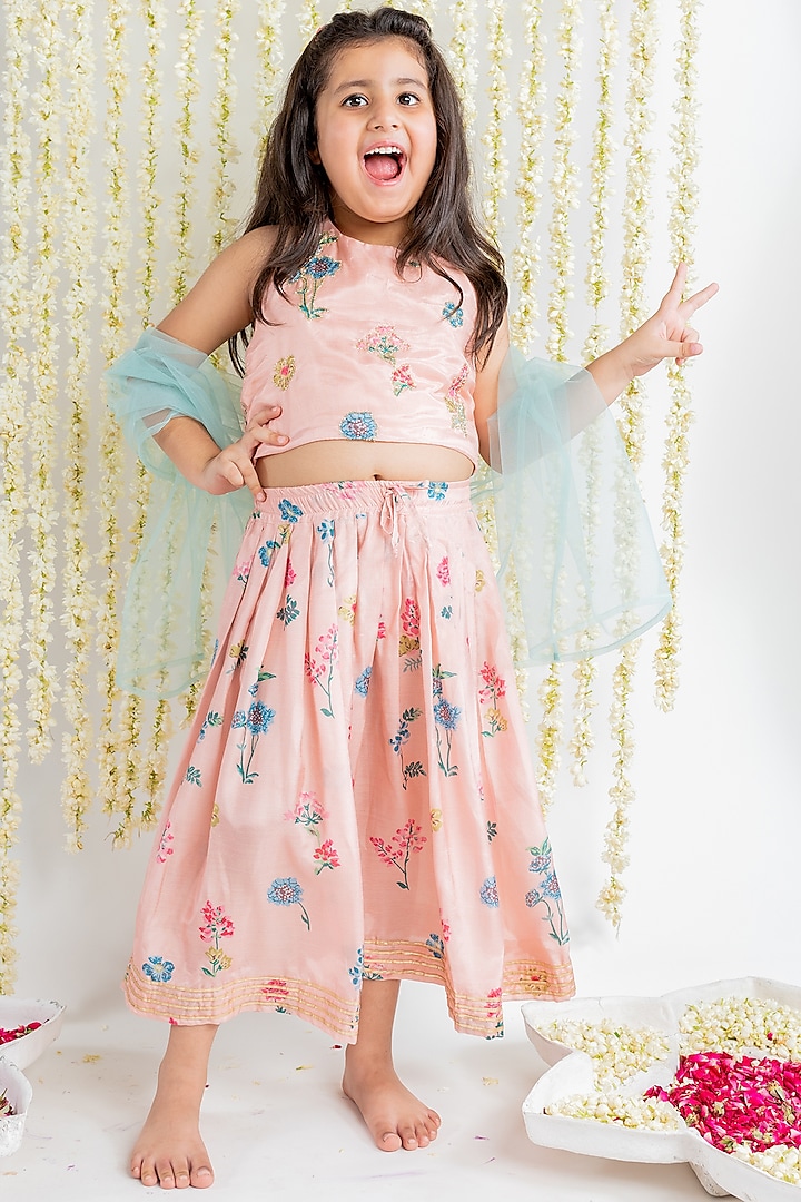 Pink Printed Lehenga Set For Girls by MR BRAT