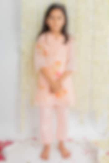 Peach Printed Kurta Set For Girls by MR BRAT at Pernia's Pop Up Shop