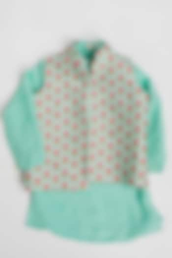 Aqua Blue Printed Bundi Jacket With Kurta Set For Boys by MR BRAT at Pernia's Pop Up Shop