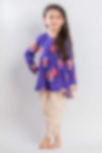 Purple Muslin Floral Printed Kurta Set For Girls by MR BRAT at Pernia's Pop Up Shop