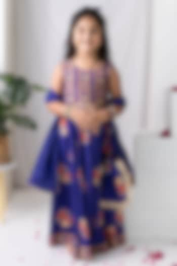 Purple Muslin Floral Printed Lehenga Set For Girls by MR BRAT at Pernia's Pop Up Shop