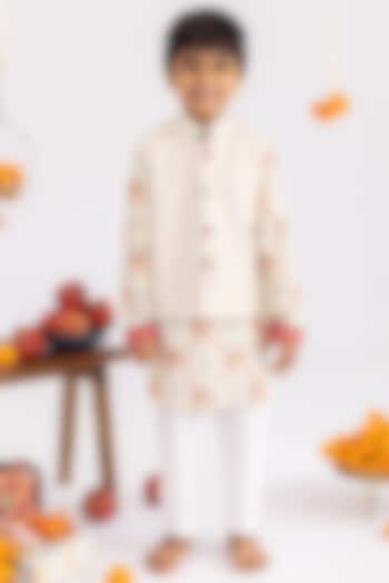 Ivory Muslin Printed Nehru Jacket Set For Boys by MR BRAT at Pernia's Pop Up Shop