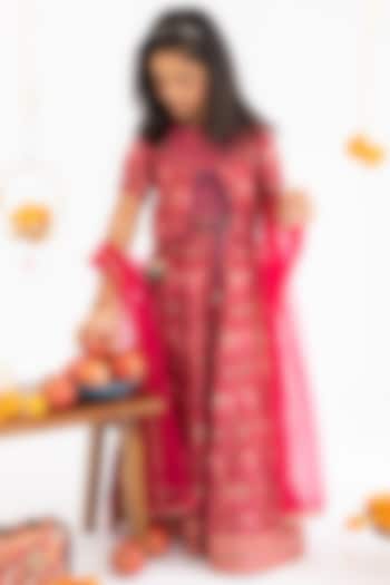 Maroon Muslin Printed Lehenga Set For Girls by MR BRAT at Pernia's Pop Up Shop