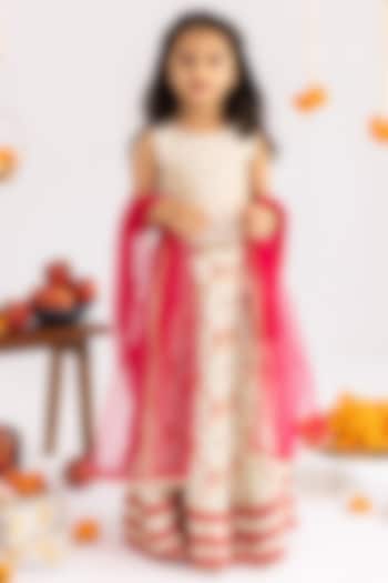 Ivory Muslin Printed Lehenga Set For Girls by MR BRAT at Pernia's Pop Up Shop