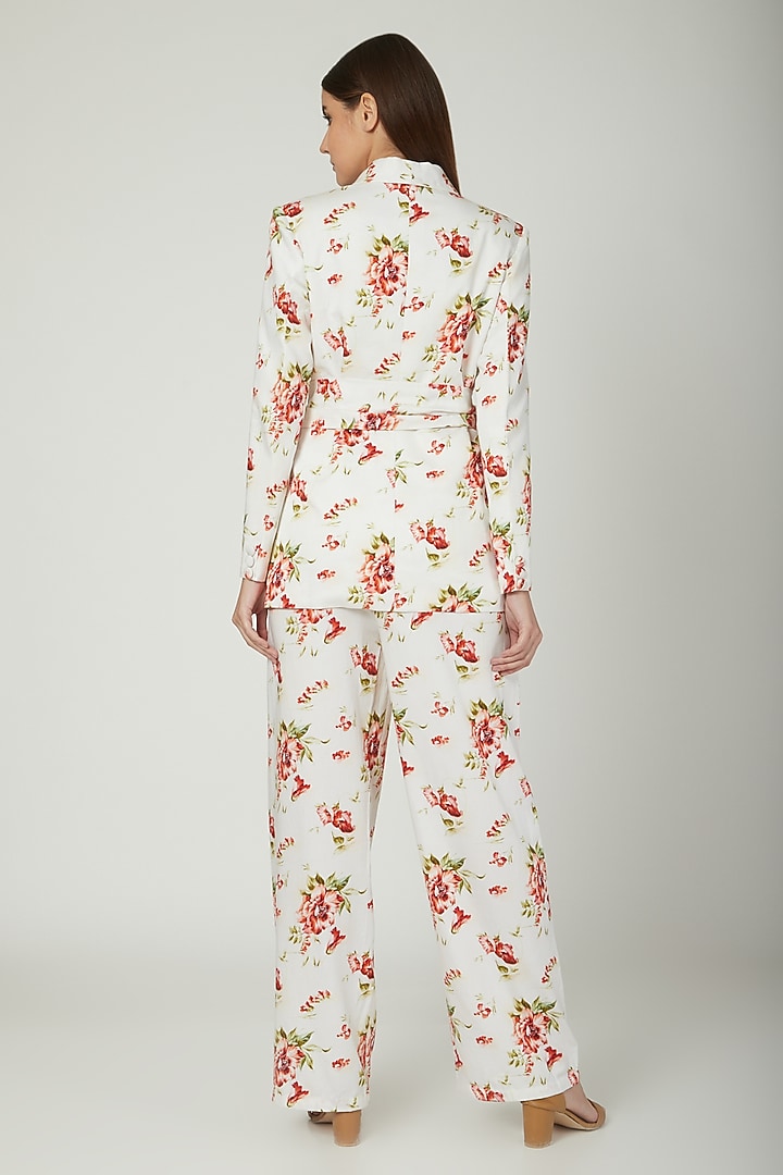 White Printed Blazer With Pants by Mani Bhatia at Pernia's Pop Up Shop