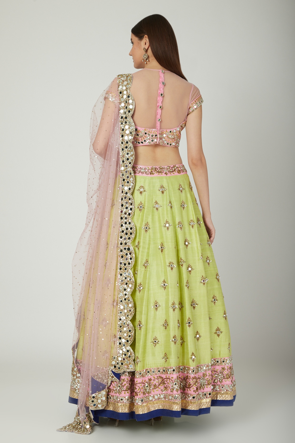 Parrot Color Sequins And Lucknowi Work Cotton Co-Ord Set Leh