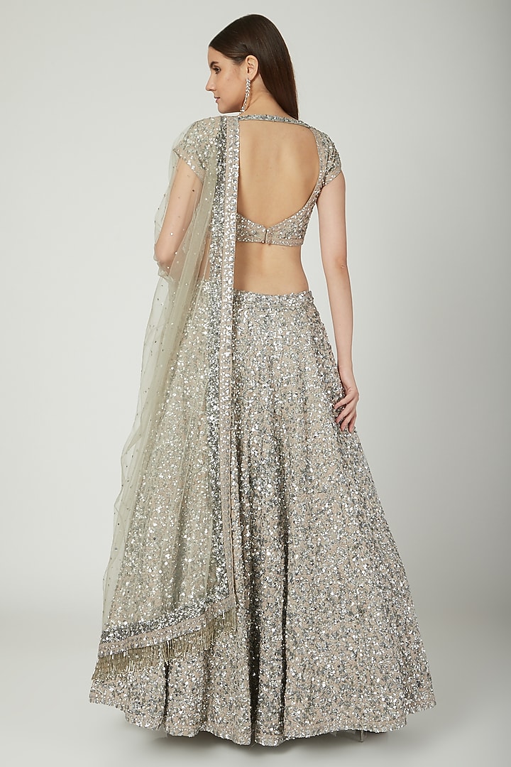 Silver Grey Embroidered Bridal Lehenga Set by Mani Bhatia at Pernia's Pop Up Shop