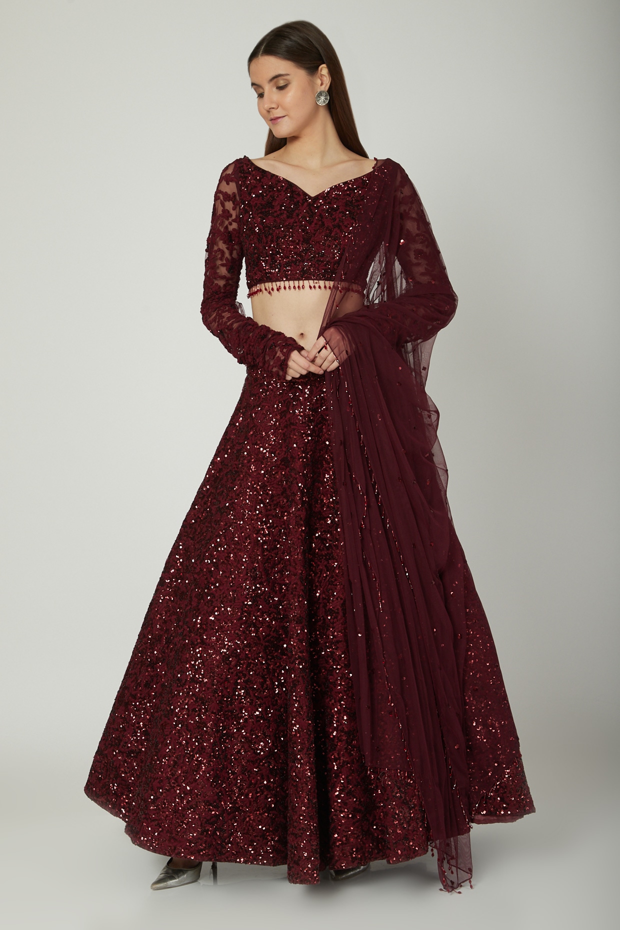 Deep Maroon Bridal Lehenga With Hand Emroidered Peacock Motifs And Two -  Shop Sunny's Bridal