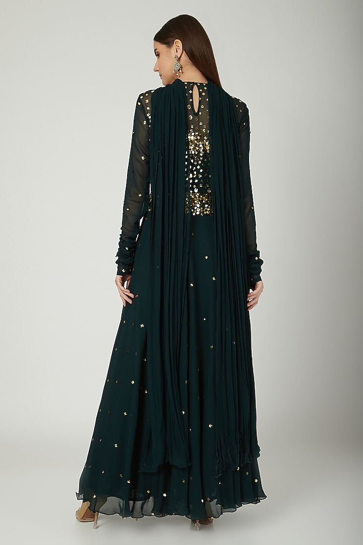Emerald Green Embroidered Wedding Anarkali With Dupatta by Mani Bhatia at Pernia's Pop Up Shop