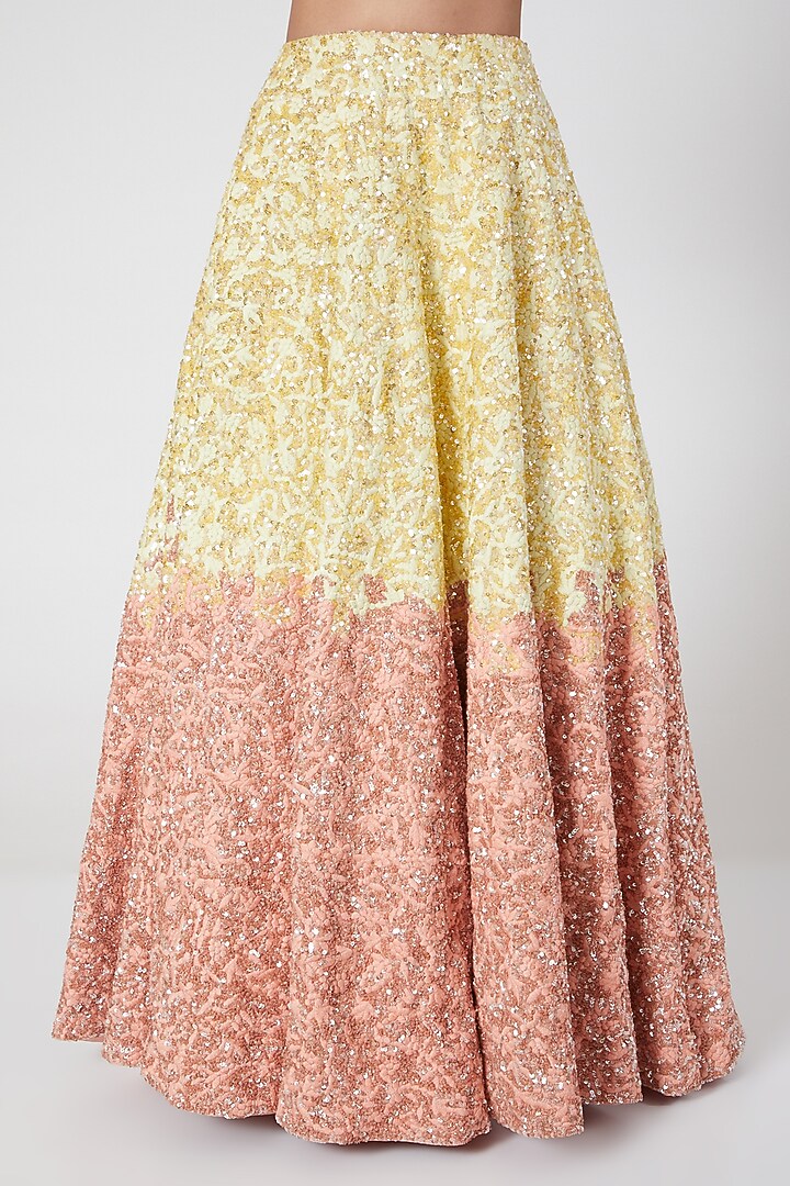 Yellow & Peach Ombre Embroidered Wedding Lehenga Set by Mani Bhatia at Pernia's Pop Up Shop