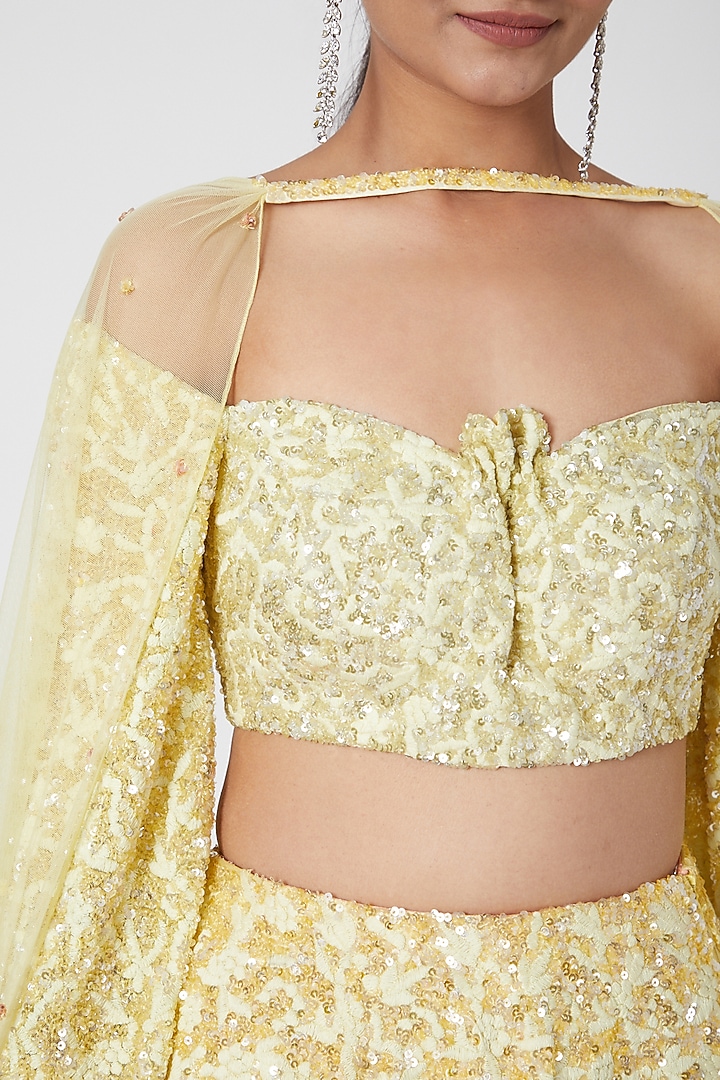 Yellow & Peach Ombre Embroidered Wedding Lehenga Set by Mani Bhatia at Pernia's Pop Up Shop