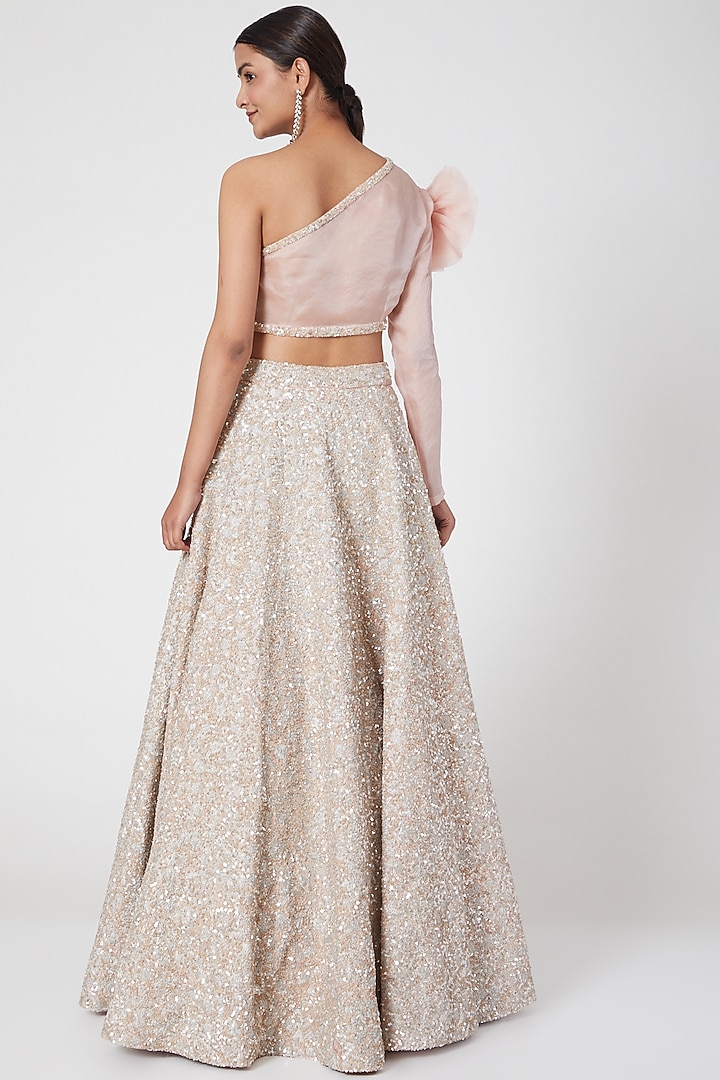Powder Pink Embroidered Wedding Lehenga Set by Mani Bhatia at Pernia's Pop Up Shop