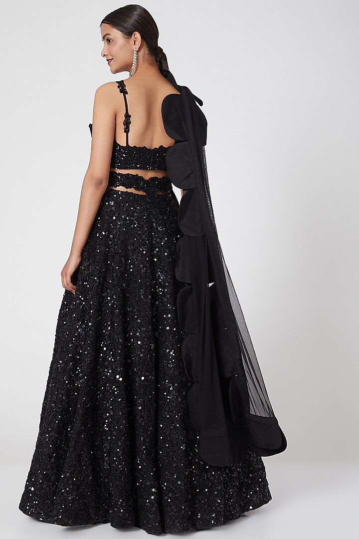 Black Embroidered Wedding Lehenga Set With Belt by Mani Bhatia at Pernia's Pop Up Shop
