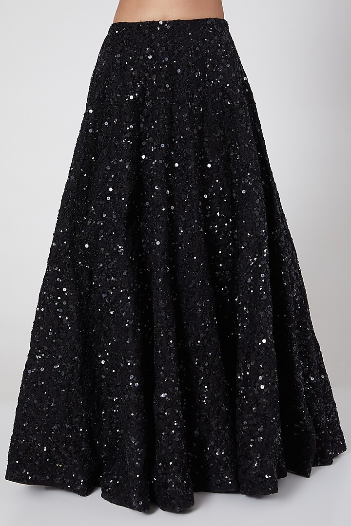 Black Embroidered Wedding Lehenga Set With Belt by Mani Bhatia at Pernia's Pop Up Shop