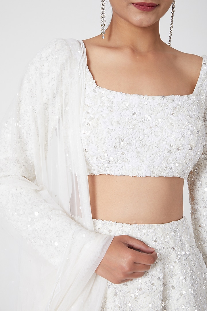 White Embroidered Wedding Lehenga Set by Mani Bhatia at Pernia's Pop Up Shop