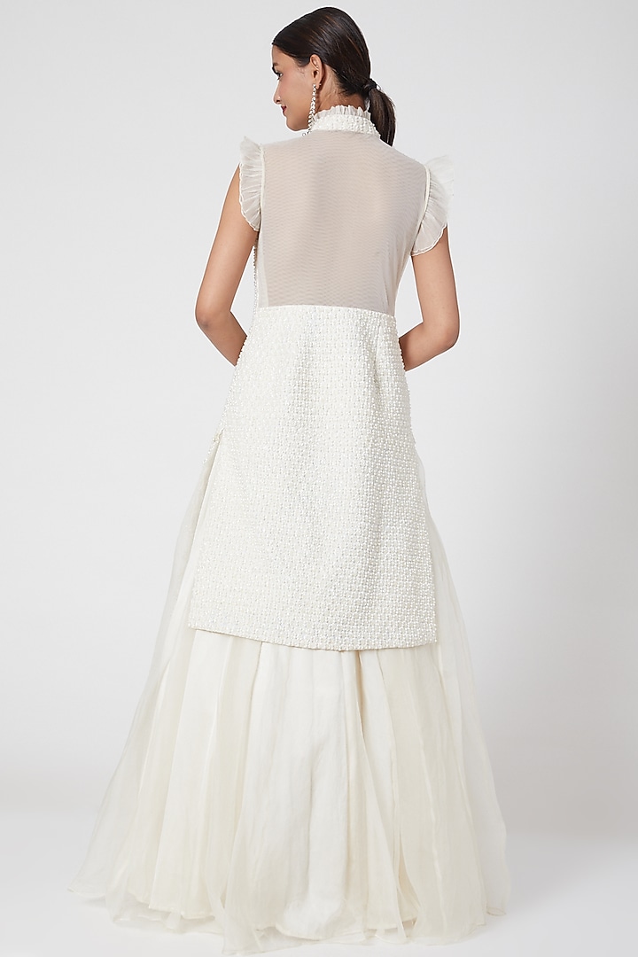 Dove White Pearl Embroidered Jacket Set by Mani Bhatia at Pernia's Pop Up Shop