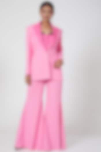 Pink Embroidered Jumpsuit With Blazer by Mani Bhatia