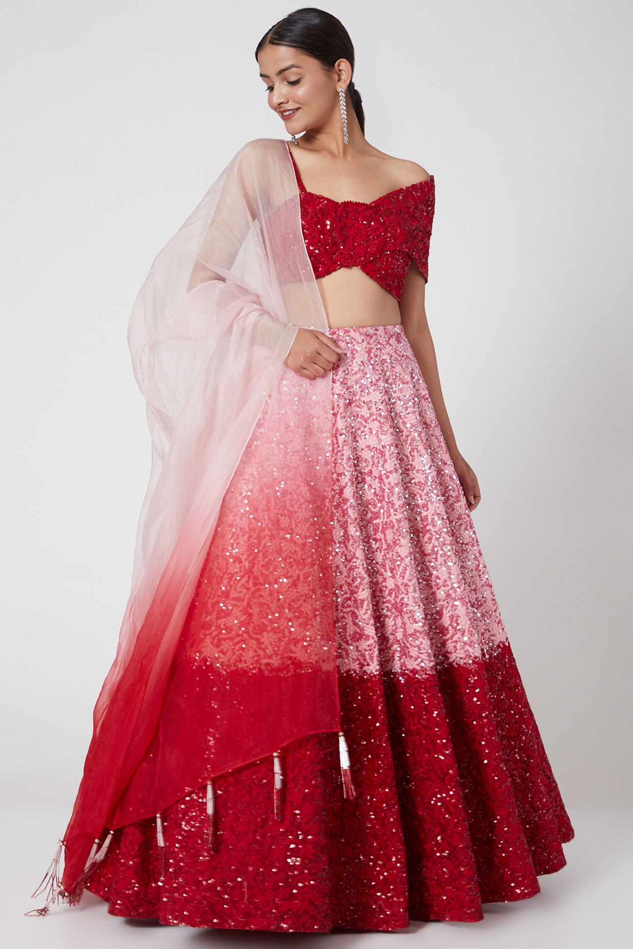 Bridal Lehengas : Pink floral embroidery on pink base art ...