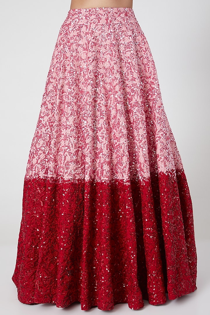 Red & Pink Ombre Embroidered Wedding Lehenga Set by Mani Bhatia at Pernia's Pop Up Shop