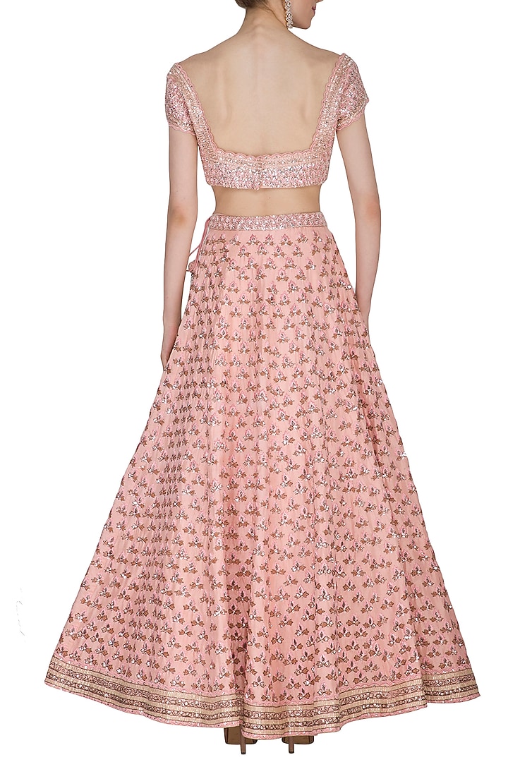 Tea Pink Embroidered Wedding Lehenga Set by Mani Bhatia at Pernia's Pop Up Shop