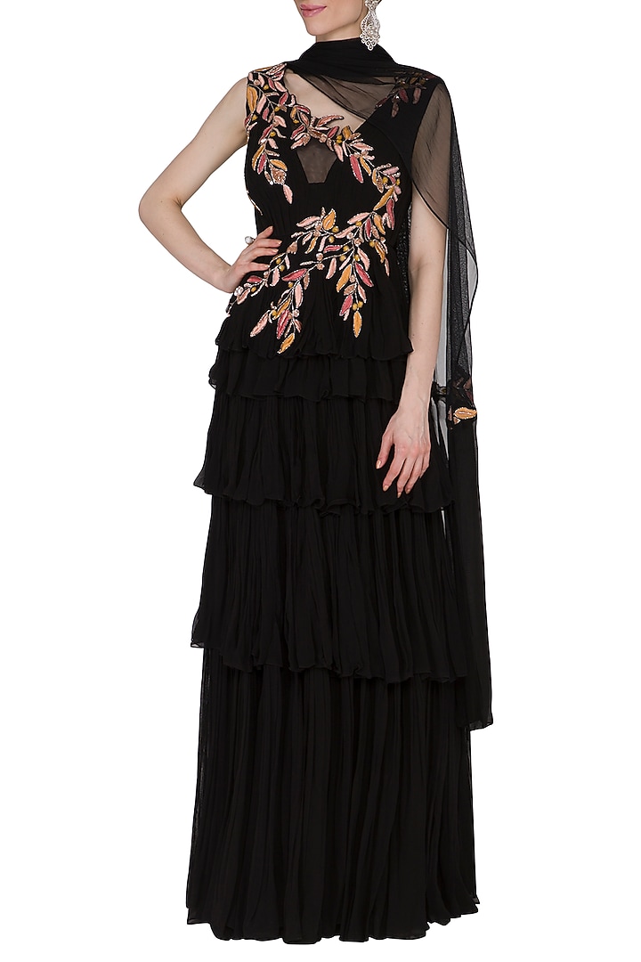 Black Embroidered Wedding Lehenga Set by Mani Bhatia at Pernia's Pop Up Shop