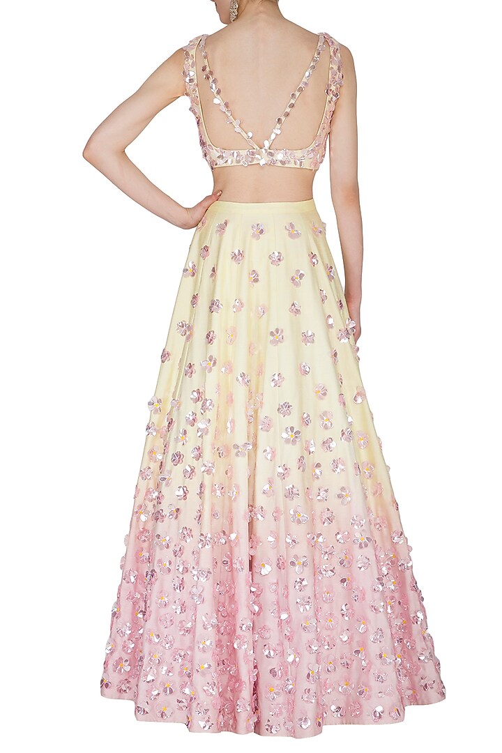 Yellow & Pink Embroidered Ombre Wedding Lehenga Set by Mani Bhatia at Pernia's Pop Up Shop