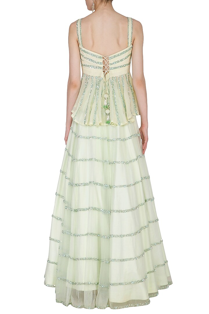 Mint Green Embroidered Wedding Lehenga Set by Mani Bhatia at Pernia's Pop Up Shop