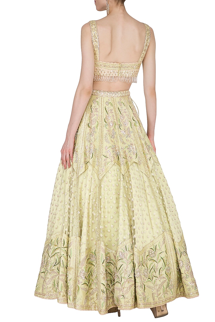 Mint Green Embroidered Silk Wedding Lehenga Set by Mani Bhatia at Pernia's Pop Up Shop