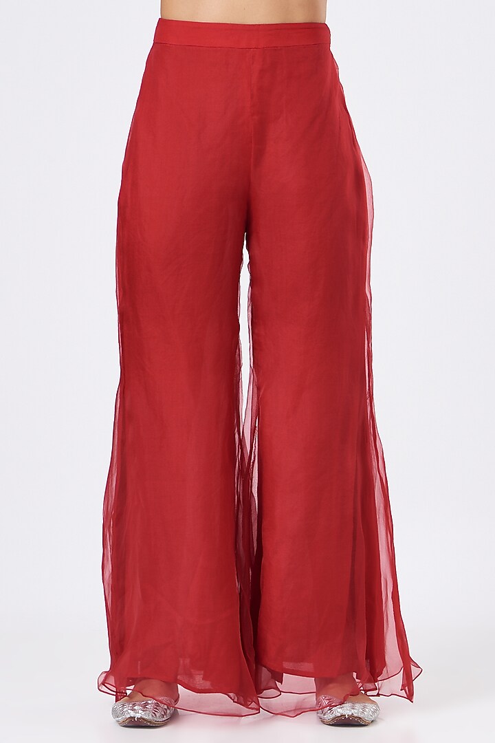 Red Organza Embroidered Kurta Set by Mani Bhatia at Pernia's Pop Up Shop