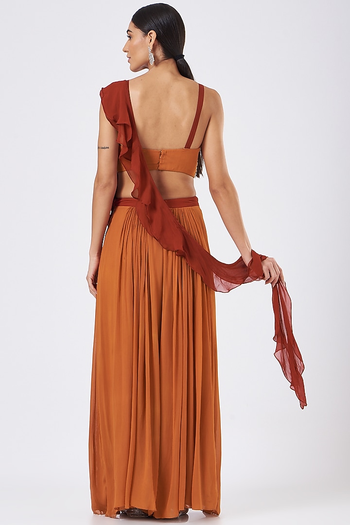 Rust Orange Georgette Pant Set by Mani Bhatia at Pernia's Pop Up Shop