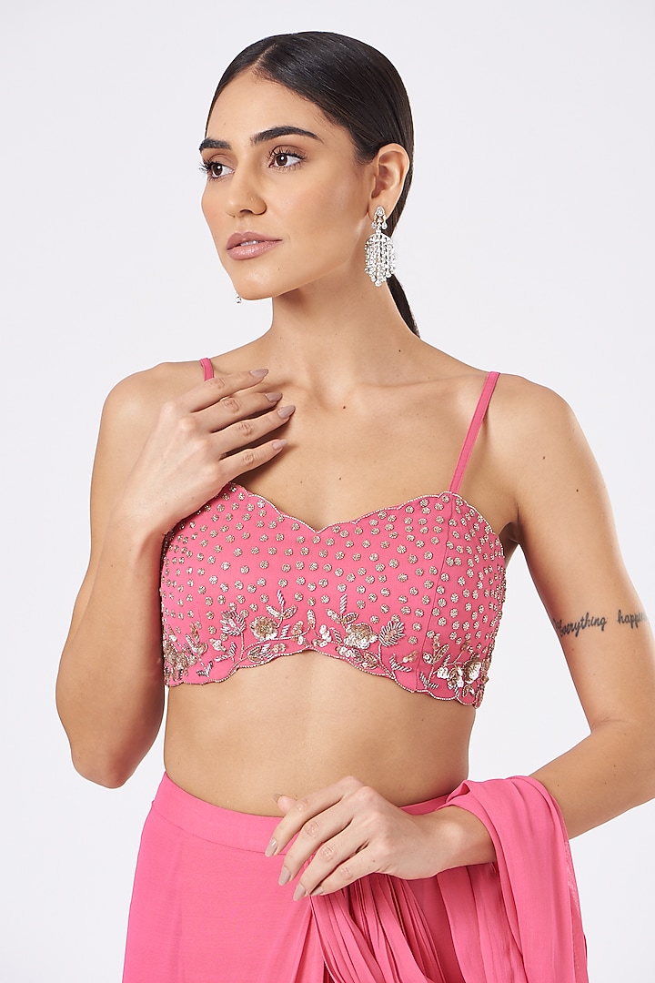 Pink Georgette Pre-Stitched Wedding Saree Set by Mani Bhatia at Pernia's Pop Up Shop