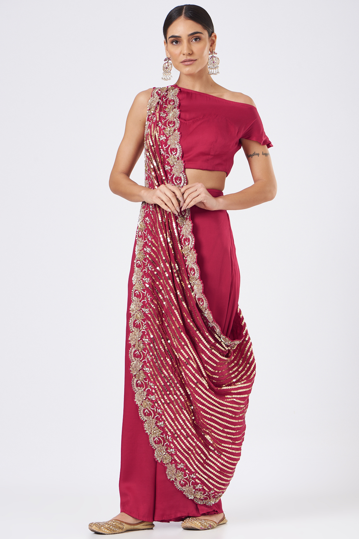 Fuchsia Satin & Crepe Pant Set by Mani Bhatia at Pernia's Pop Up Shop