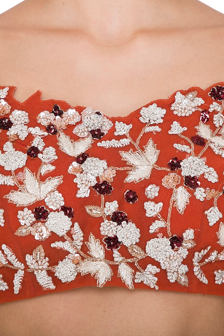 Orange Printed Embroidered Wedding Lehenga Set by Mani Bhatia at Pernia's Pop Up Shop