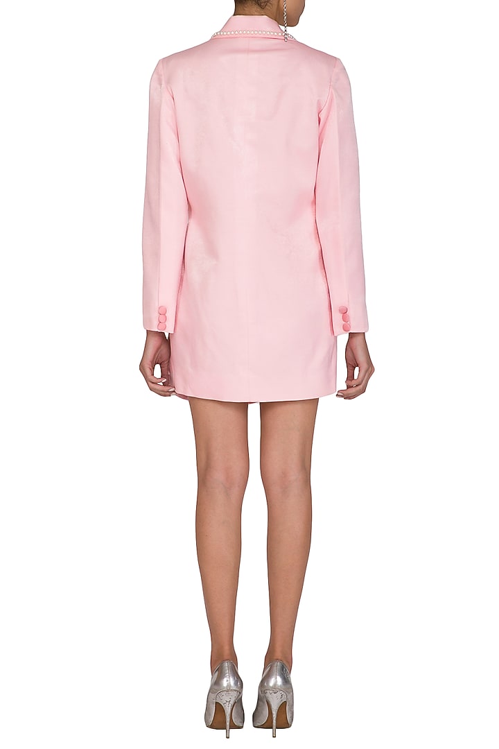 Blush Pink Satin Mini Blazer Vacation Dress by Mani Bhatia at Pernia's Pop Up Shop