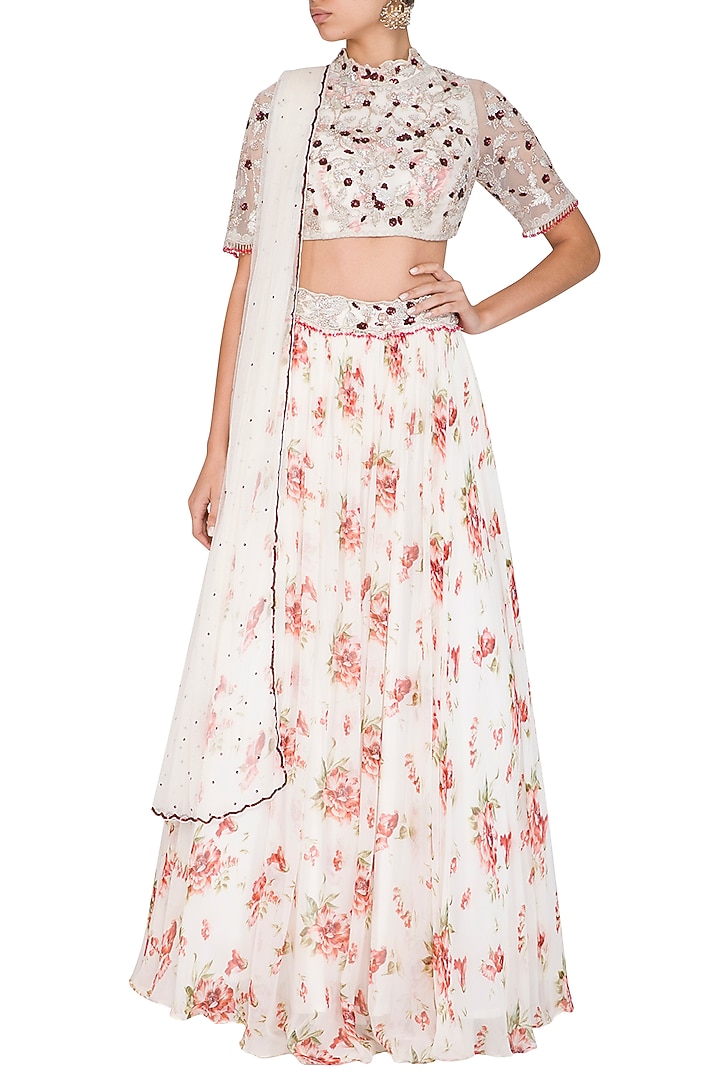 Ivory Printed & Embroidered Wedding Lehenga Set by Mani Bhatia at Pernia's Pop Up Shop