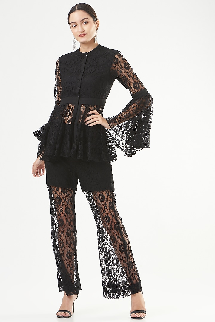 Black Chantilly Lace Co-Ord Set by Mani Bhatia at Pernia's Pop Up Shop