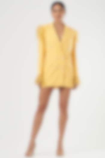 Sunshine Yellow Moss Crepe Blazer Dress by Mani Bhatia