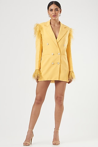 Sunshine Yellow Moss Crepe Blazer Mini Dress by Mani Bhatia