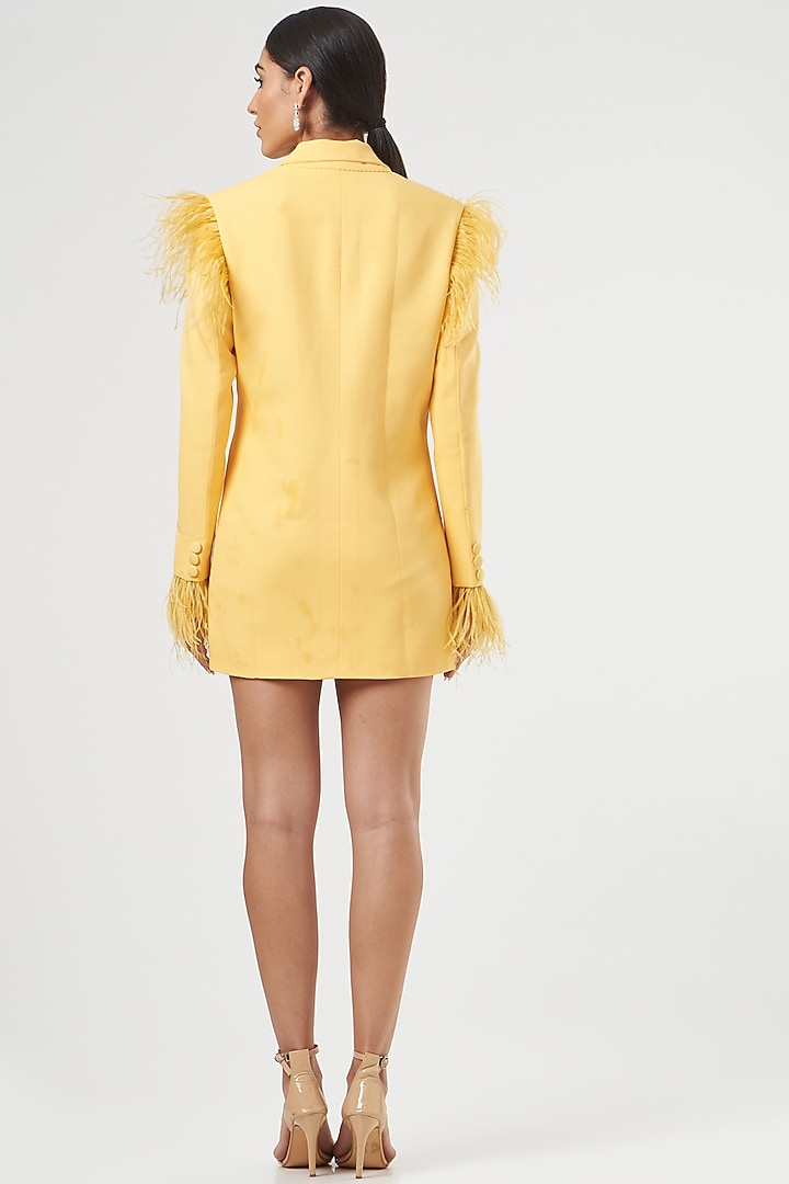 Sunshine Yellow Moss Crepe Blazer Mini Vacation Dress by Mani Bhatia at Pernia's Pop Up Shop