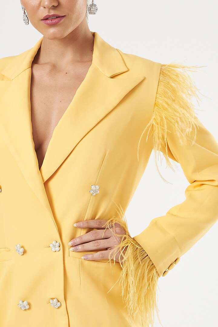 Sunshine Yellow Moss Crepe Blazer Mini Vacation Dress by Mani Bhatia at Pernia's Pop Up Shop