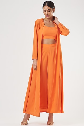 Neon Orange Banana Crepe Co-Ord Set by Mani Bhatia