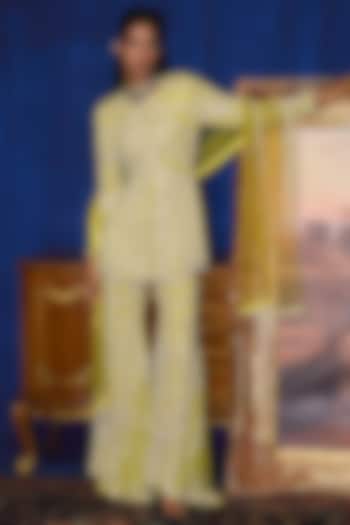 Olive Green Chiffon Embellished Gharara Set by Mani Bhatia at Pernia's Pop Up Shop