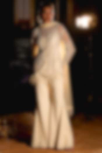 Ivory Butterfly Net Embroidered Wedding Sharara Set by Mani Bhatia at Pernia's Pop Up Shop