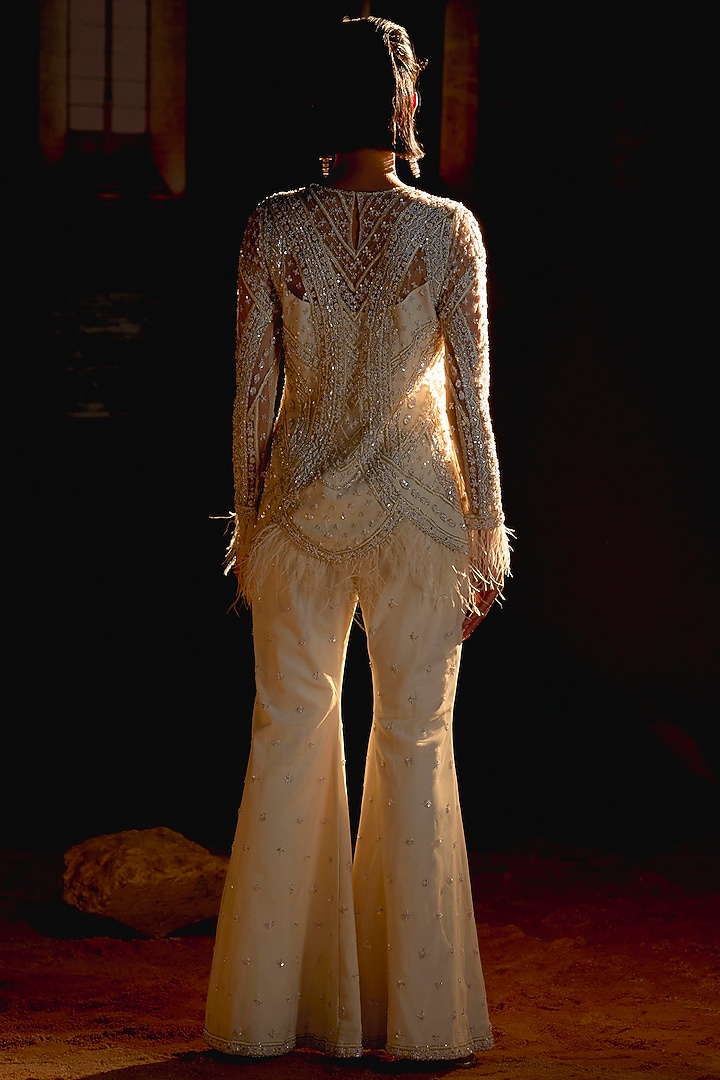 Ivory Butterfly Net Embroidered Bridal Sharara Set by Mani Bhatia at Pernia's Pop Up Shop
