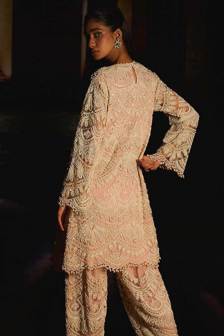 Pink Crepe Cutdana Embroidered Kurta Set by Mani Bhatia at Pernia's Pop Up Shop