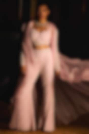 Powder Pink Chiffon Pearl Embroidered Bridal Sharara Set by Mani Bhatia at Pernia's Pop Up Shop