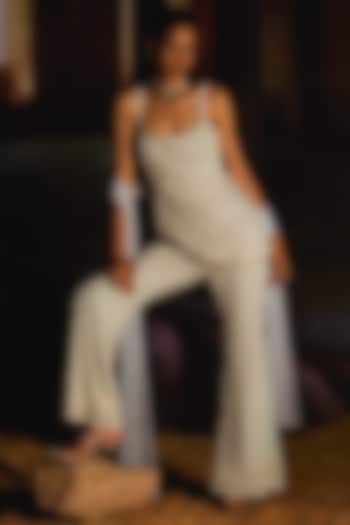 Mint Blue Chiffon Pearl Embroidered Wedding Sharara Set by Mani Bhatia at Pernia's Pop Up Shop